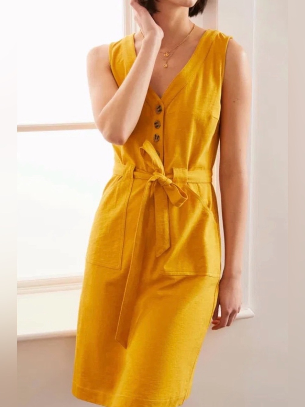 Boden Giselle Jersey Dress in Mustard Yellow Size 2 US EUC